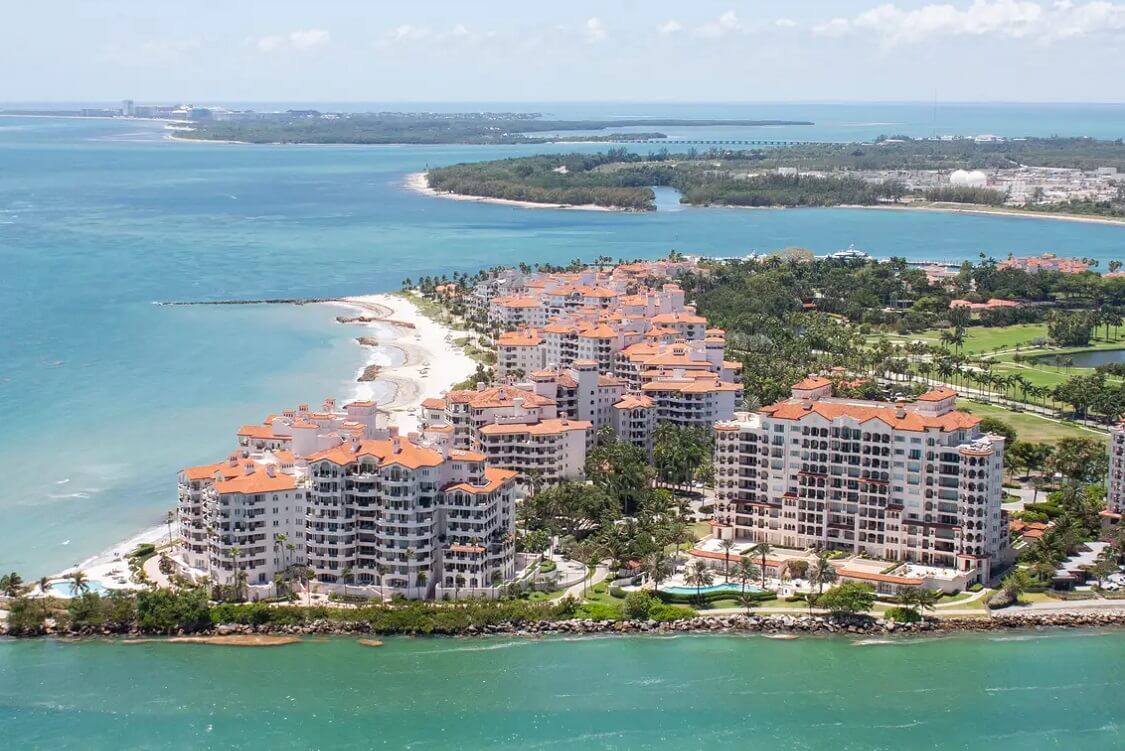 Fisher Island Florida — It is a private island community that is only accessible by ferry, private yacht, or helicopter